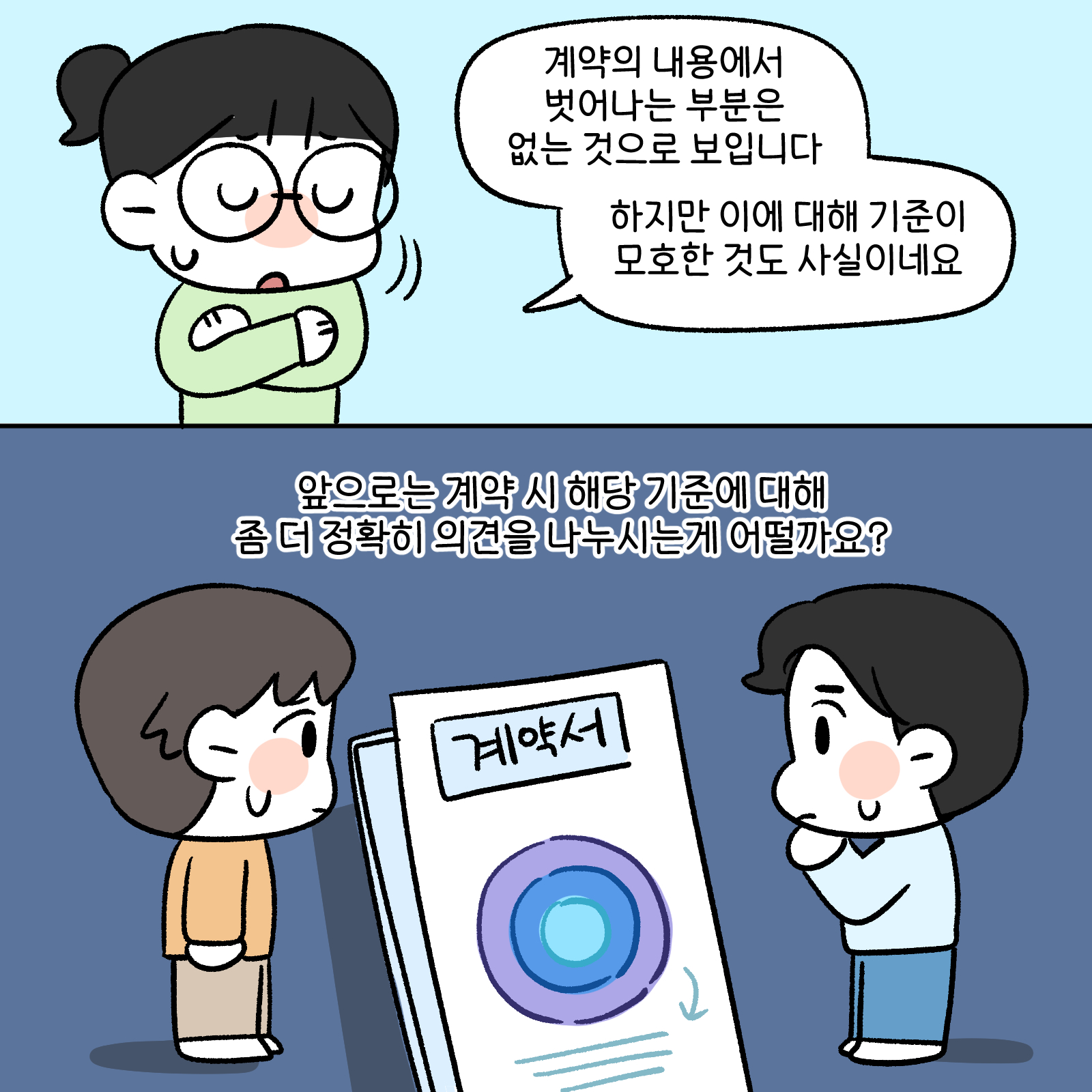계약의 내용에서 벗어나는 부분은 없는 것으로 보입니다. 하지만 이에 대해 기준이 모호한 것도 사실이네요 앞으로 계약시 해당 기준에 대해 좀더 정확히 의견을 나누시는게 어떨까요?
