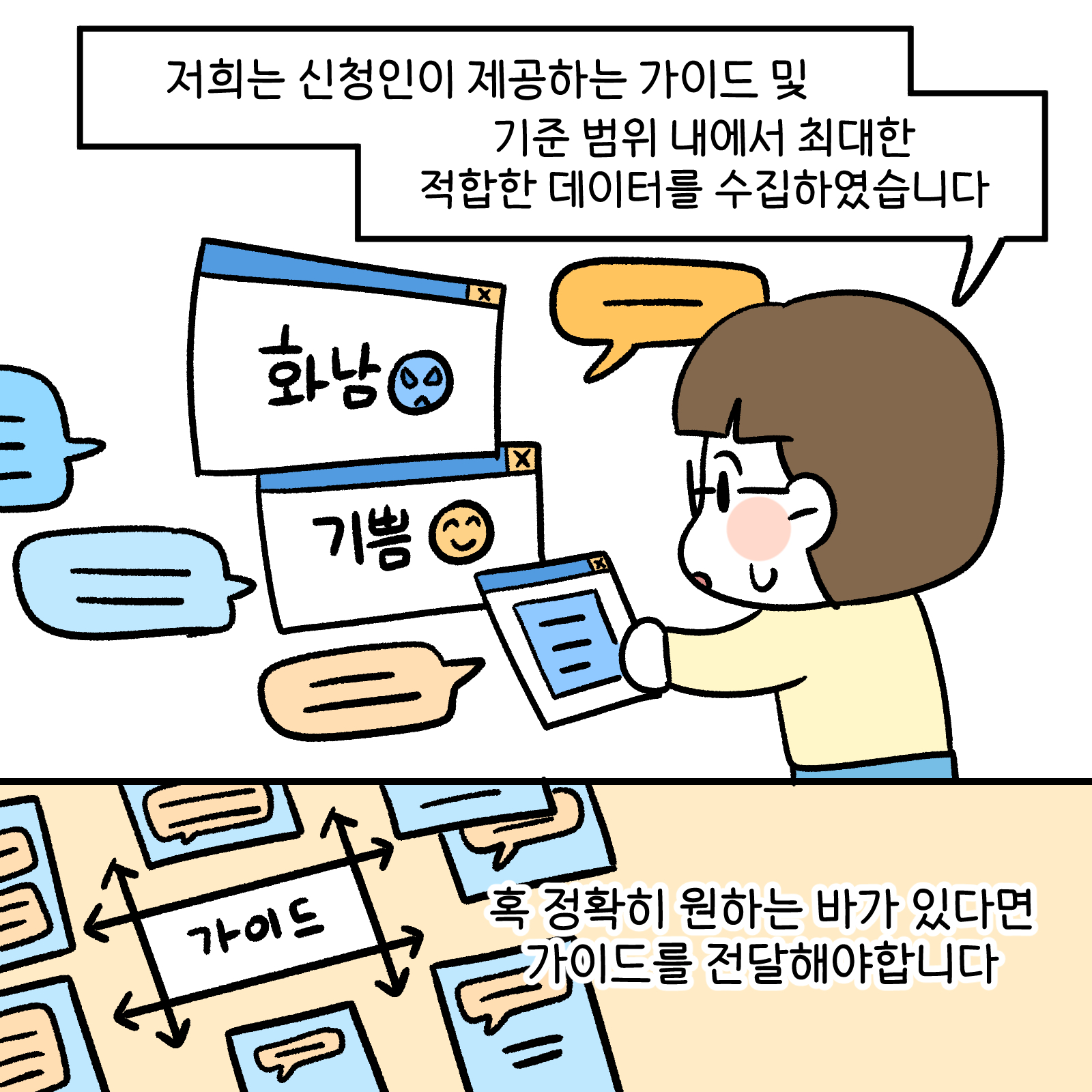 데이터분쟁위작화11화4 저희는 신청인이 제공하는 가이드 및 기준 범위 내에서 최대한 적합한 데이터를 수집 하였습니다. 혹 정확이 원하는 바가 있다면 가이드를 전달 해야합니다.